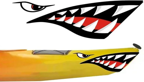 Vista 13 de 2 calcomanías de kayak con dientes de tiburón, impermeables, divertidos, accesorios gráficos para kayak, canoa, pesca, barco, automóvil, camión