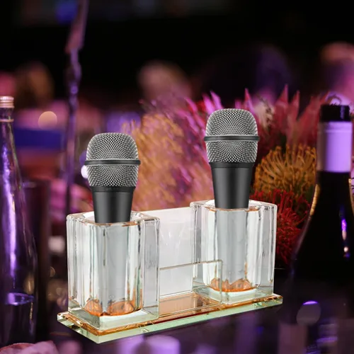Vista 5 de Crystal Acrylic Microphone Stand Tabletop Mic Holder Stable Mic Storage Holder Desk Mount for Ktv Karaoke Light Gold