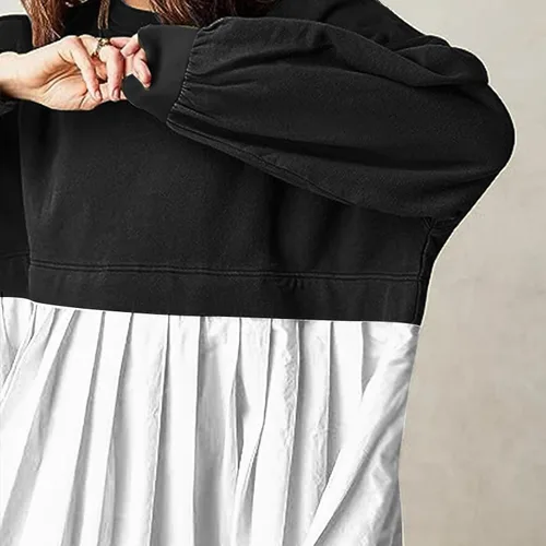 Vista 6 de Vestido tipo sudadera de gran tamaño para mujer, para otoño, de manga larga, sin botones, ajuste relajado, mini vestido