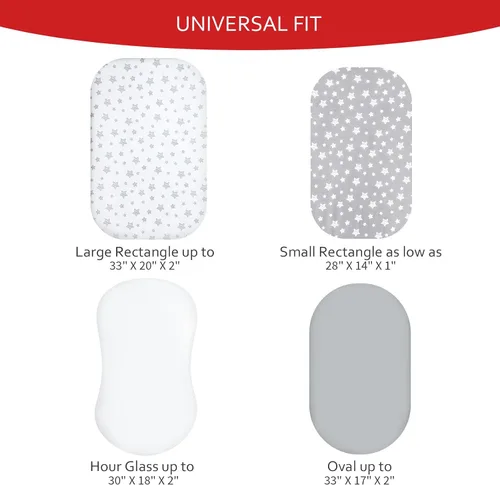 Vista 5 de Juego de sábanas de moisés de 4 piezas para bebé niño o niña, ajuste universal para colchón ovalado, con forma de reloj de arena y rectangular, gris