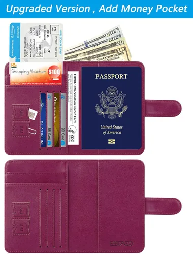 Vista 3 de Funda para pasaporte de piel con bloqueo RFID, accesorios de viaje para mujeres y hombres