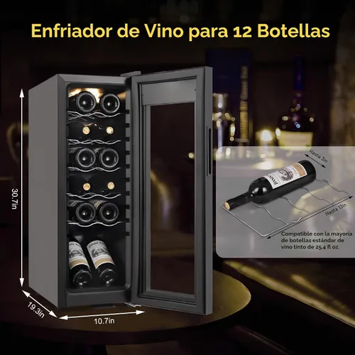 Vista 2 de FoMup Refrigerador de vino con 12 botellas, pequeño refrigerador de vino independiente con control de temperatura digital de bloqueo de seguridad