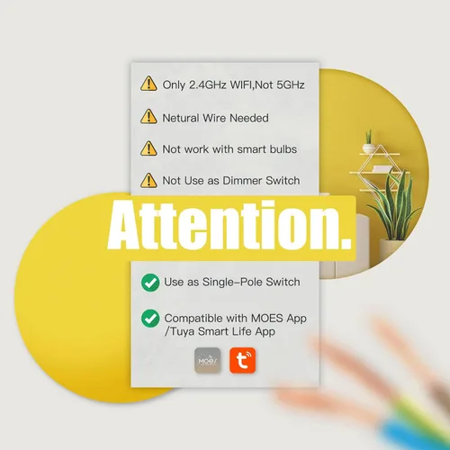 Vista 5 de MOES Interruptores de luz inteligente Wi-Fi de 2ª generación, requiere cable netural, interruptor inteligente de un solo polo, compatible con Alexa