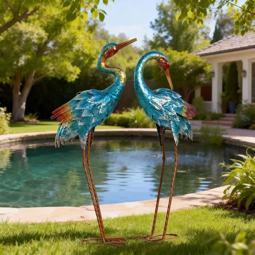 Vista 7 de Natelf Estatuas de grúa para decoración de jardín, esculturas de garza azul, esculturas de césped de pájaros grandes de metal y estatua