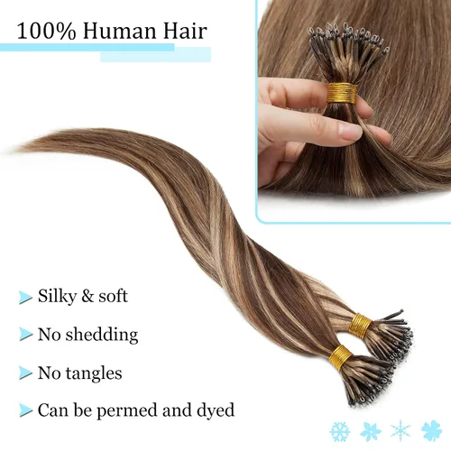 Vista 277 de SEGO Extensiones de cabello humano con micro cuentas, extensiones de cabello humano con micro bucle, lacio, natural, fusión fría, 1.76 oz/paquete