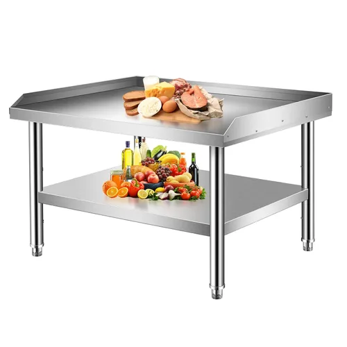 Vista 3 de Soporte de parrilla de acero inoxidable resistente con certificación NSF de calibre 18 con estante inferior para cocinas, cuartos de servicio