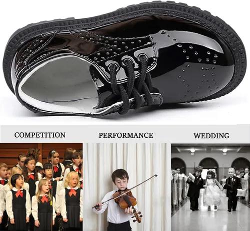 Vista 4 de DADAWEN Zapatos de uniforme escolar con cordones para niños y niñas, cómodos zapatos de vestir Oxford (bebéniño pequeñoniño grande)