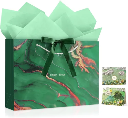 Vista 14 de JMANNI Bolsas de regalo, 3 piezas de tamaño mediano con cinta de lazo, bolsa de regalo de papel portátil, patrón de mármol, para cualquier ocasión