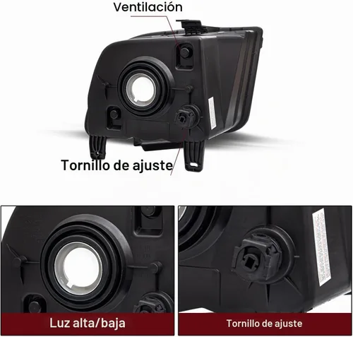 Vista 4 de Conjunto de faros halógenos estilo OE JSBOYAT para Ford Mustang 2005 a 2009 Carcasa negra con reflector transparente