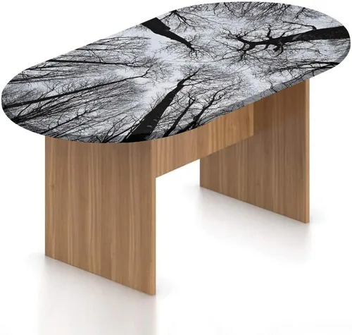 Vista 12 de XISUNYA Mantel ovalado ajustable para patio, de poliéster elástico rústico, mantel con estampado de tablones de madera dura, se adapta a mesas