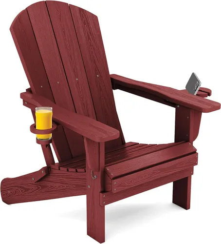 Vista 21 de SERWALL Silla Adirondack plegable, Silla Adirondack HDPE con textura de madera - gris Compuesto de HDPE, impermeable, grano de madera, taza