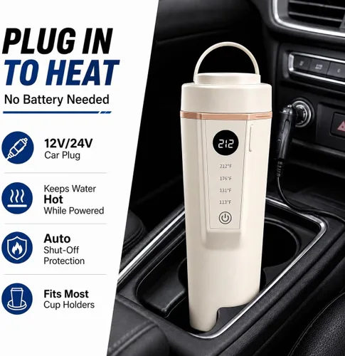 Vista 6 de Hervidor eléctrico para automóvil de 12 V/24 V de doble voltaje, hervidor eléctrico portátil de viaje para viajes por carretera, mini caldera
