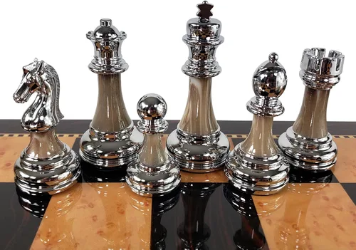 Vista 5 de HPL Staunton - Juego de ajedrez cromado y negro para hombre con tablero de color nogal oscuro de 18 pulgadas, 2 jugadores, a partir de 12 años