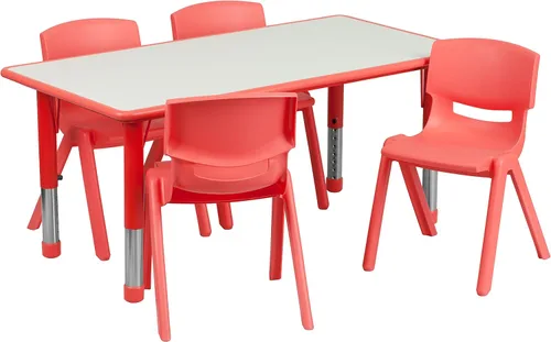 Vista 5 de Flash Furniture Emmy - Juego de mesa rectangular de plástico azul ajustable con 4 sillas, 23.625 pulgadas de ancho x 47.25 pulgadas de largo