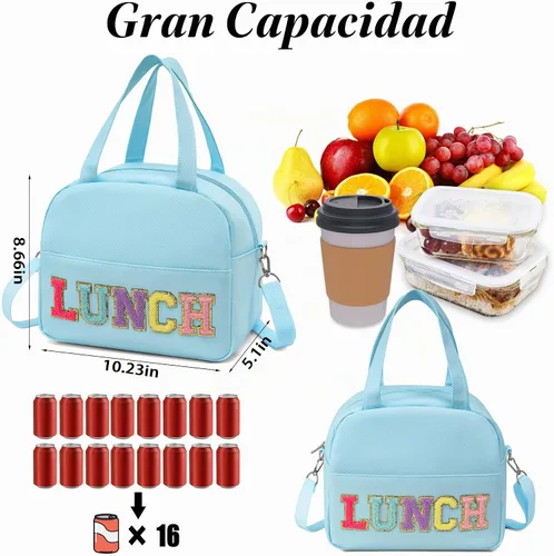 Vista 2 de Lonchera para mujeres con aislamiento personalizada para adultos con correa de hombro ajustable, linda lonchera reutilizable y congelable, bolsa