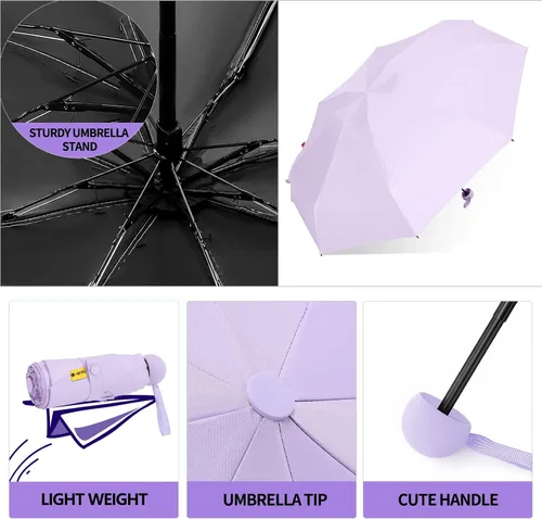 Vista 5 de Sehnschut - Sombrilla portátil de viaje con 8 costillas pequeña plegable plegable para sol y lluvia para mujer protección UV