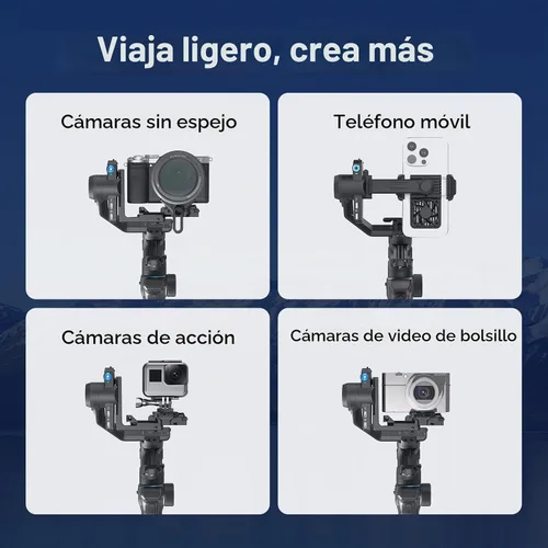 Vista 2 de FeiyuTech SCORP Mini 3 Pro Kit cardán para cámara, carga útil de 4.4 libras, seguimiento AI 4.0, mango remoto desmontable, batería de 14 horas