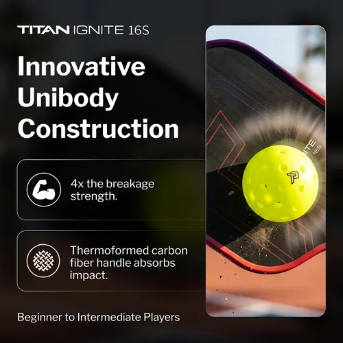 Vista 5 de Titan Ignite - Paleta de pickleball de fibra de carbono para jugadores principiantes y mejoradores - Cara de fibra de carbono cruda T700, punto