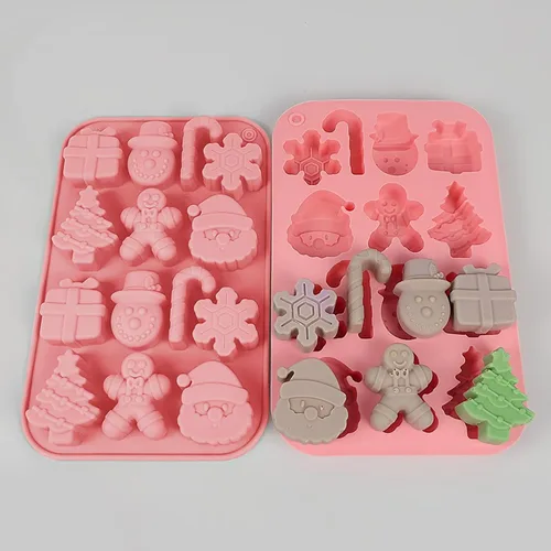 Vista 4 de Moldes de Navidad Moldes de Silicona para Chocolate Árbol de Navidad Papá Noel Jengibre Bastón Moldes de Dulces 3 piezas para Resina, Cubitos