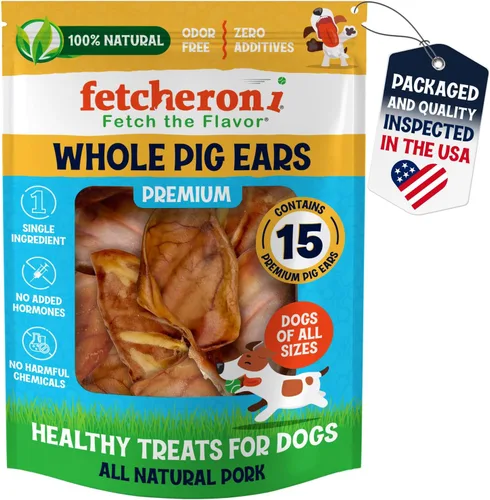 Vista 10 de FETCHERONI Orejas de cerdo enteras para masticables para perros, golosinas duraderas para perros, L, 30 unidades Larga duración, un ingrediente