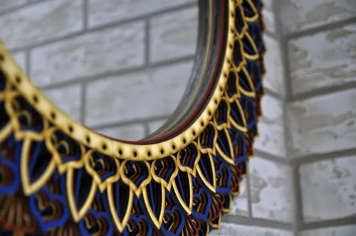 Vista 3 de BHDecor Espejo para decoración de pared para el hogar, marco tallado con láser de varias capas, elegante mandala de madera para colgar, paneles