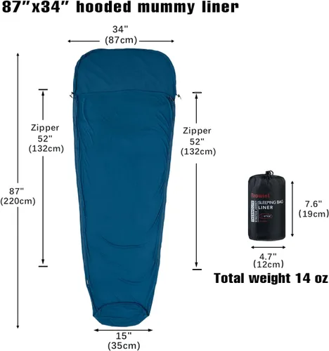 Vista 2 de BROWINT Forro 100% Thermolite para saco de dormir con 2 cremalleras, momia con capucha y rectangular para campamento; saco de dormir para adultos