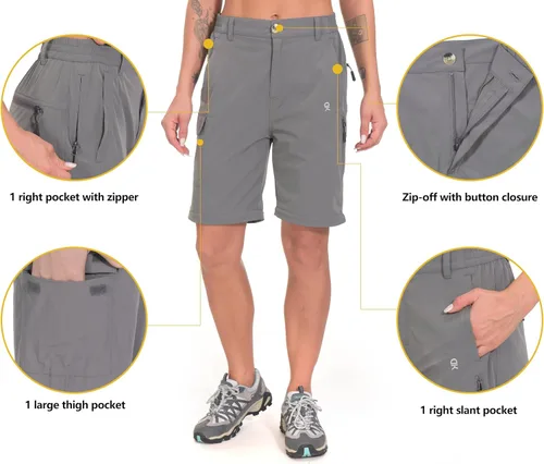 Vista 4 de Little Donkey Andy. Pantalones convertibles para mujer, elásticos, con cremallera y de secado rápido, para senderismo