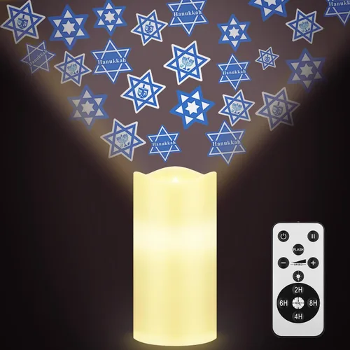 Vista 13 de Baquler Proyector de velas sin llama de Navidad, proyector de dulces para interiores, vela LED para vacaciones, funciona con pilas, luz nocturna