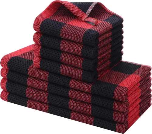 Vista 39 de Homaxy - Juego de toallas y paños de cocina, 12 x 12 y 13 x 28 pulgadas, juego de 8 toallas de cocina 100% algodón, de punto gofre, a cuadros, super