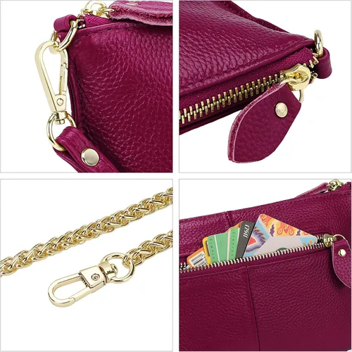 Vista 6 de Uromee Cartera de mano para mujer, de piel auténtica, con cadena de hombro desmontable