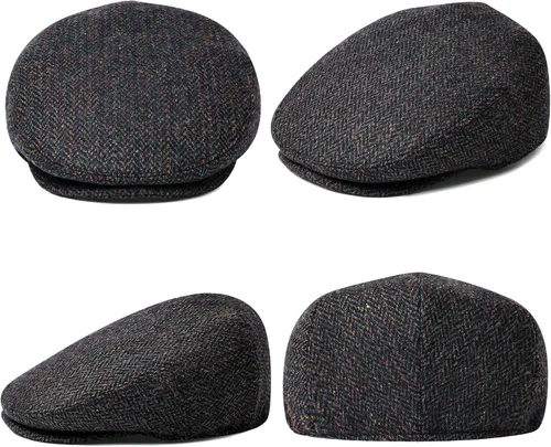 Vista 9 de Hombres Mezcla de Lana Ivy Newsboy Gorra Tweed Gatsby Cabbie Flat Hat