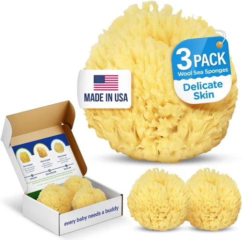 Vista 11 de Baby Buddy Esponja marina de lana natural, esencial para recién nacidos, ultra suave para pieles delicadas, hipoalergénicas y biodegradables, 1