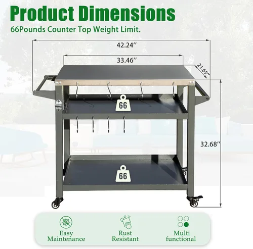 Vista 4 de Domi - Mesa de parrilla para exteriores de 3 estantes, carrito de parrilla con ruedas, horno de pizza al aire libre y mesa de preparación