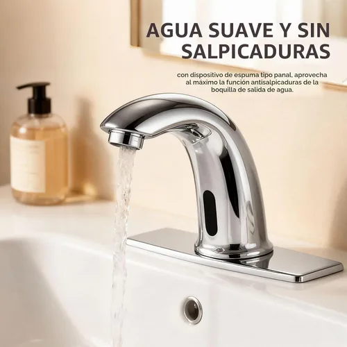 Vista 3 de Grifo de lavabo de baño sin contacto automático automático grifo de fregadero de movimiento automático Chrome, battery or plug-in powered, hot