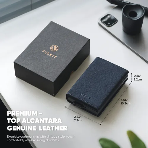 Vista 2 de VULKIT Cartera plegable de cuero con compartimento para billetes, ventana de identificación y moneda