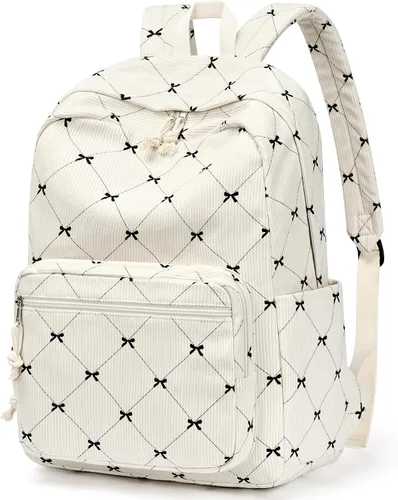 Vista 8 de mibasies Linda mochila escolar y de pana preppy para niñas Arco beige