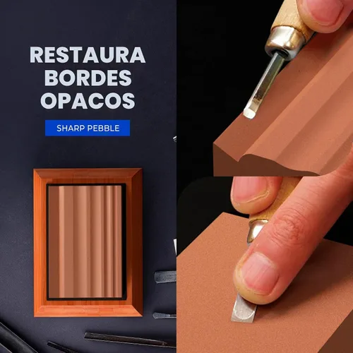Vista 5 de Piedras de afilar Sharp Pebble para herramientas de tallado de madera - Dos piedras de afilar de grano 400 y 1000 para gubias - Sistema de afilado