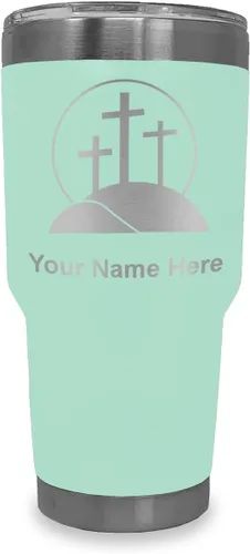 Vista 16 de LaserGram Vaso aislado al vacío de 20 onzas, cruz de calvario, grabado personalizado incluido (negro)
