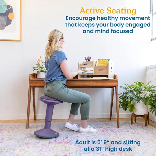 Vista 4 de ECR4Kids - Taburete oscilante Sitwell con cojín, altura ajustable, asiento activo, color berenjena