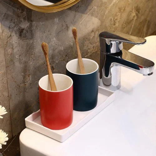 Vista 5 de Gaolinci 2 tazas de baño, soporte para cepillos de dientes de cerámica, vaso de 9 onzas