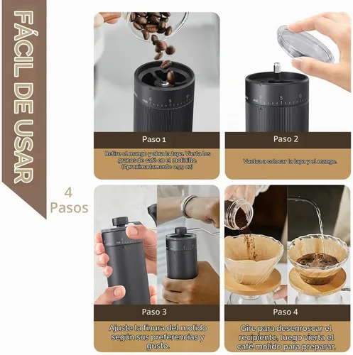 Vista 5 de Molinillo de café de mano, rebaba cónica para expreso, prensa francesa, vertido, doble rodamiento, capacidad de ajuste externo, 0.88 oz