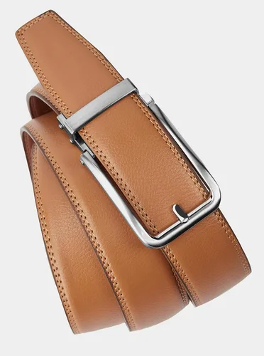 Vista 3 de Cinturones de trinquete para hombre, de cuero, cómodo, ajustable, con hebilla deslizante, para hombre, casual, trabajo, jeans, caja de regalo