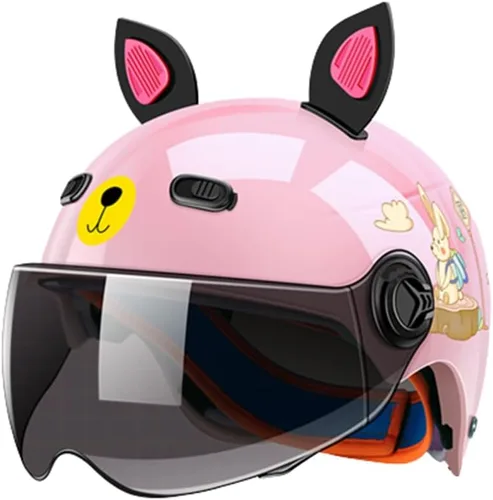 Vista 7 de Lindo casco de motocicleta para niños con orejas de gato, casco ultrafino de media cáscara para motocicleta, casco abierto para motociclista, casco