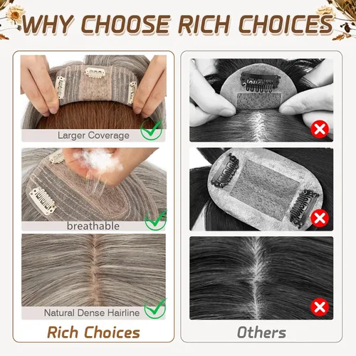 Vista 66 de Rich Choices Pelucas con topper de cabello para mujeres, cabello humano real 100% Remy, sin flequillo, para mujeres con adelgazamiento en la parte