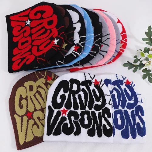 Vista 6 de Sombrero de punto con impresión de letras Y2K invierno cálido sombrero de lana moda hip hop tendencia Beanie Pullover Hat Casual Sports para hombres