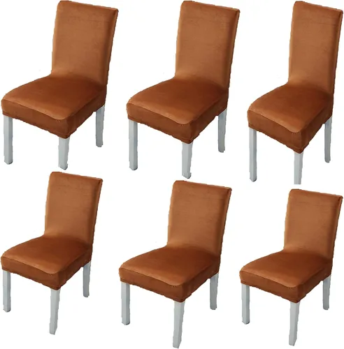 Vista 13 de Juego de 6 fundas elásticas de terciopelo suave para sillas de comedor, decoración elegante para el hogar y banquete, protector de silla Parson