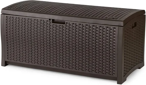 Vista 11 de Suncast Caja de almacenamiento para exteriores - Caja de cubierta de mimbre de resina Cyberspace de 73 galones con tapa con cierre, contenedor