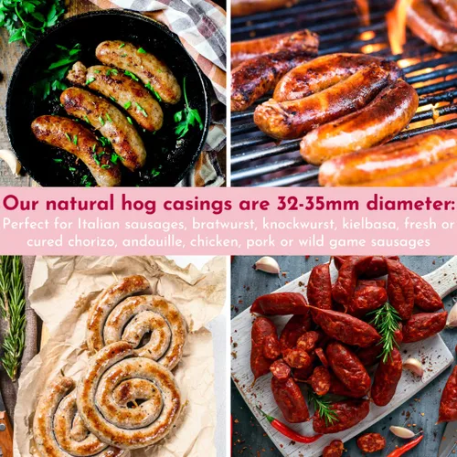 Vista 3 de Fundas de salchichas naturales para hacer salchichas, 32 pies y 1.260 in para hacer salchichas de 12 libras, pre-tubadas, comestibles, de grado A