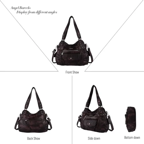Vista 76 de Angel Barcelo - Bolsa de hombro amplia para mujer, diseño Hobo, cuero lavado