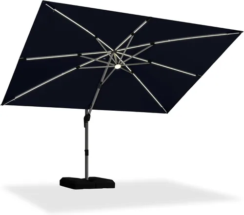 Vista 28 de PURPLE LEAF Sombrilla de patio de 9 x 12 pies con luces, sombrilla rectangular voladiza para exteriores, funciona con energía solar, LED